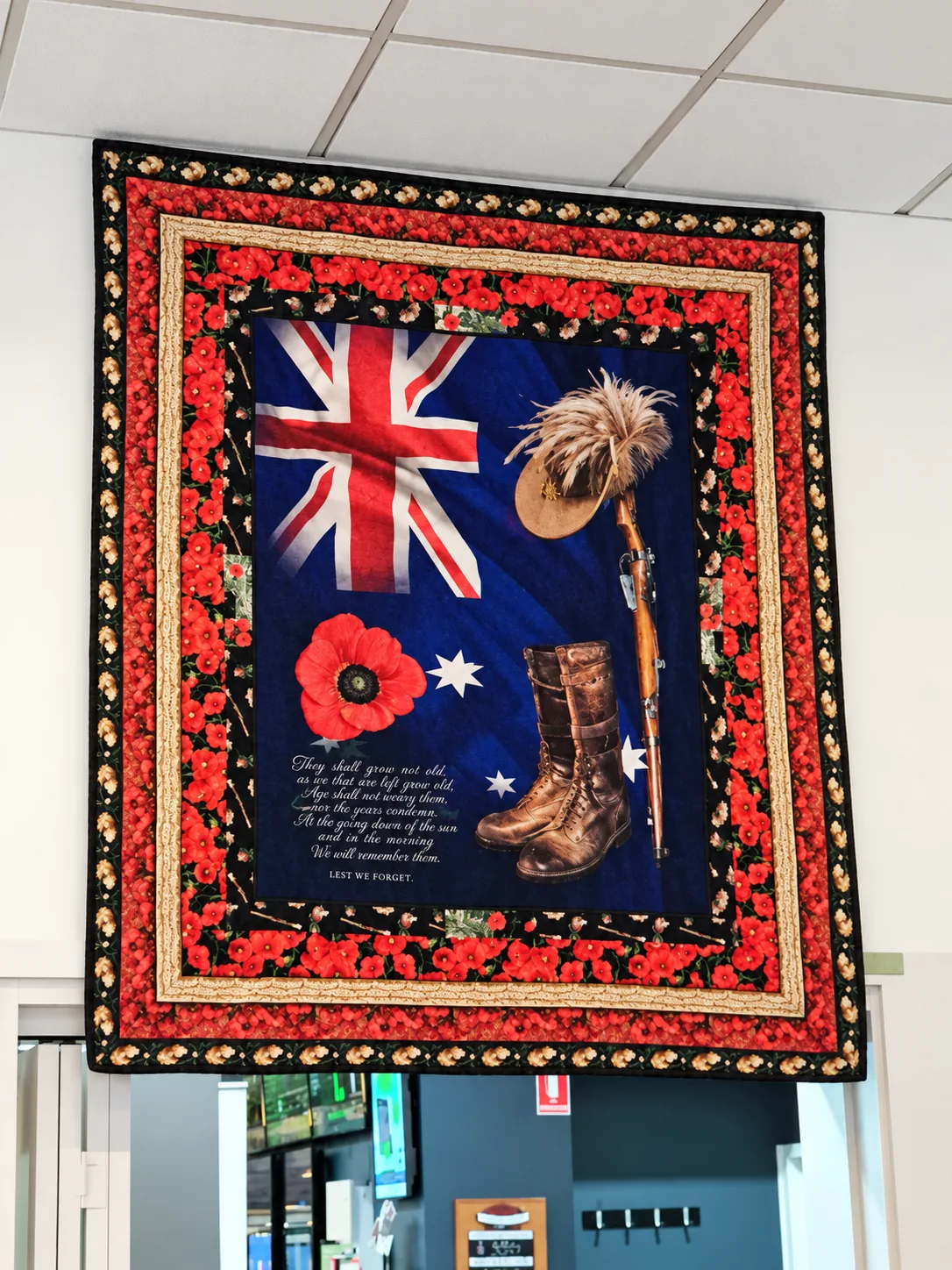 Australian flag and remembrance display at the RSL