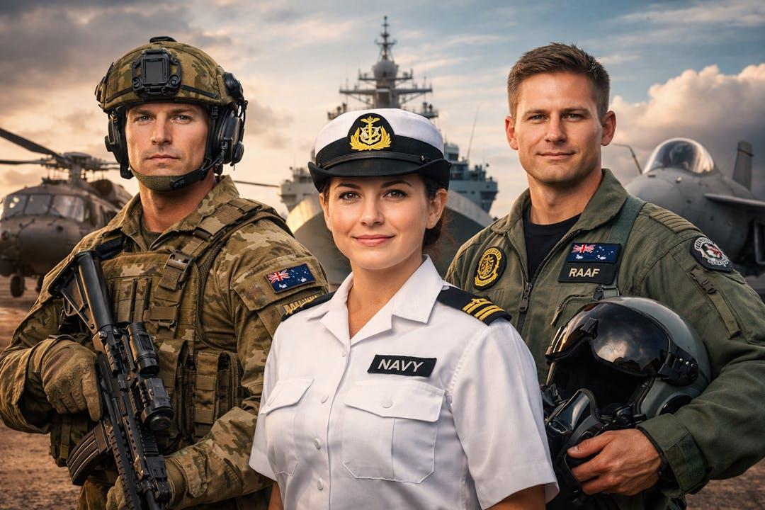Australian Army, Navy and Air Force personnel in uniform