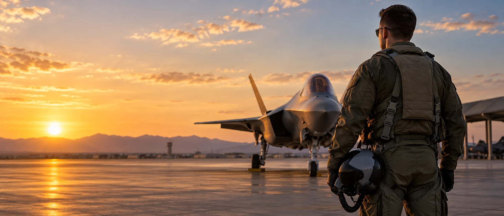Royal Australian Air Force member with a fighter aircraft at an air base