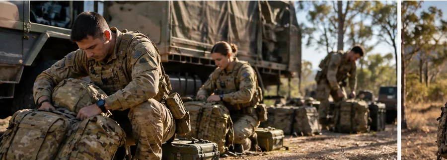 Army field equipment arranged for a tax-record review