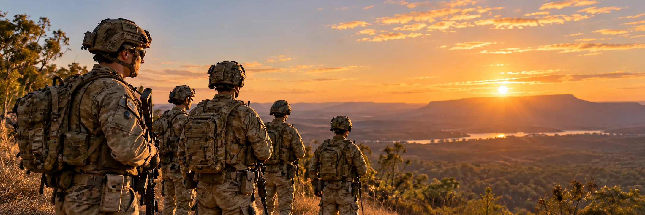 Australian Army personnel standing together during field service