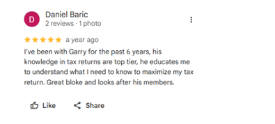 Google review from DefenceTax client